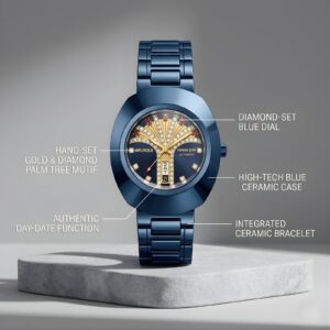 "Azure Oasis" – High-Tech Blue Ceramic Automatic with Diamond-Set Palm Tree Dial